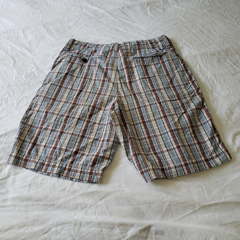 American Eagle Outfitters Mens Bermuda Shorts Size 32 Cotton Plaid Blue Brown - Picture 5 of 7